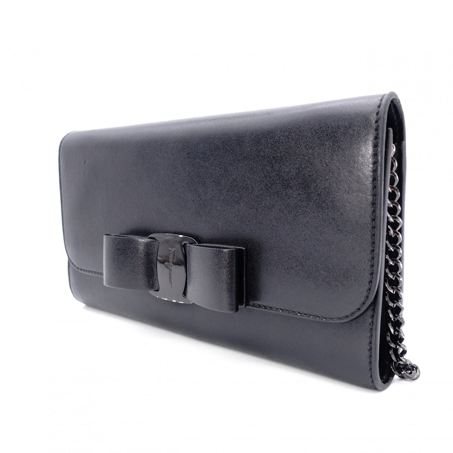 Salvatore Ferragamo Vara Wallet Chain, Leather, Black