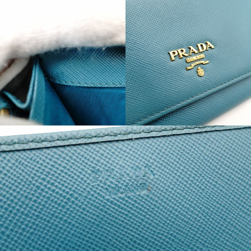 PRADA Saffiano Leather Chain Wallet Shoulder Bag Leather Blue Gold Hardware 7-11-626