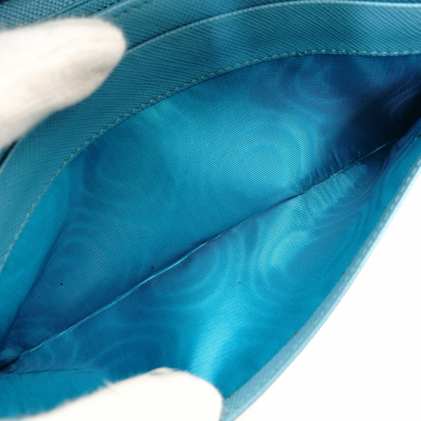 PRADA Saffiano Leather Chain Wallet Shoulder Bag Leather Blue Gold Hardware 7-11-626