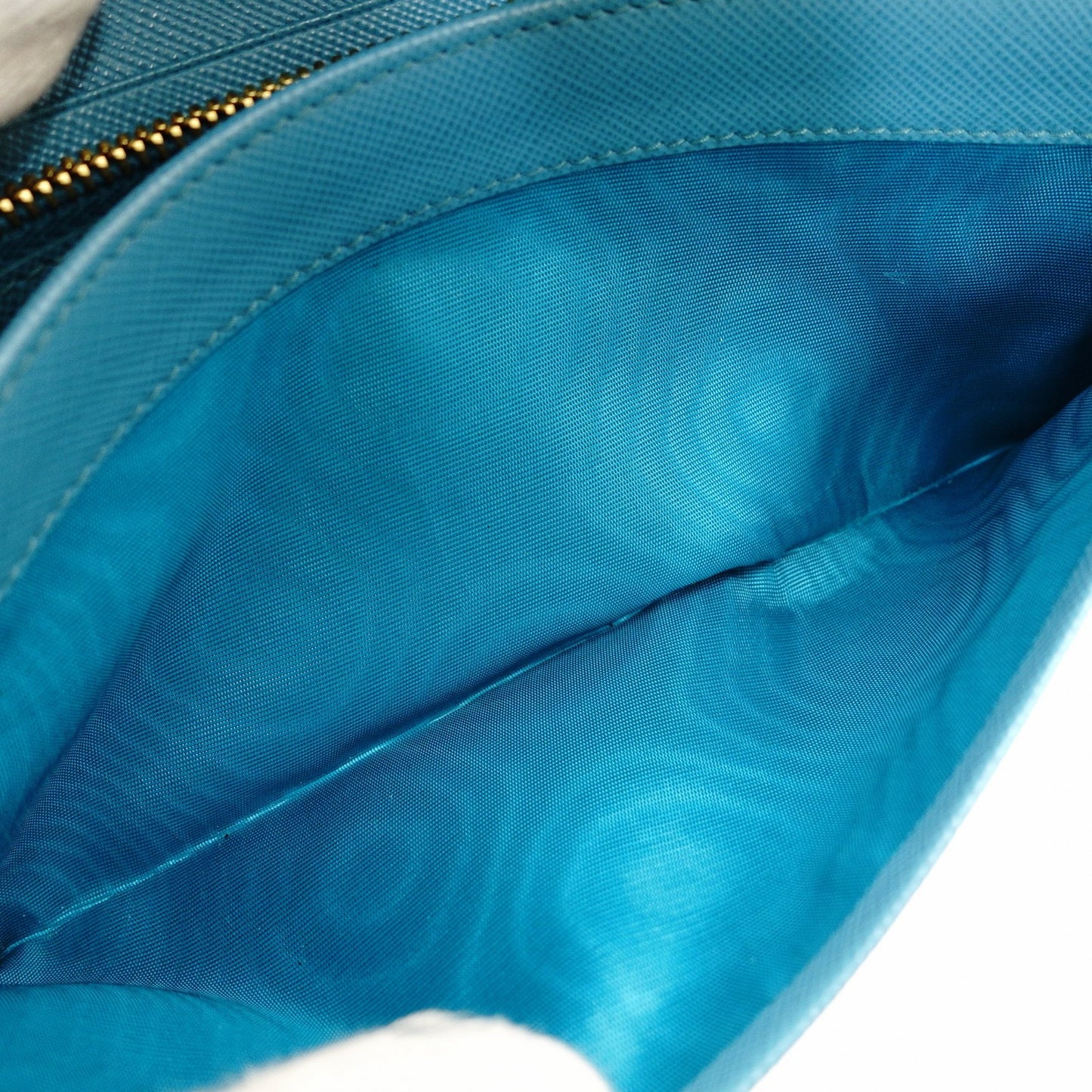 PRADA Saffiano Leather Chain Wallet Shoulder Bag Leather Blue Gold Hardware 7-11-626