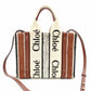 Chloe Woody Small Handbag 2-Way Canvas Beige × Brown Crossbody 7-11-646