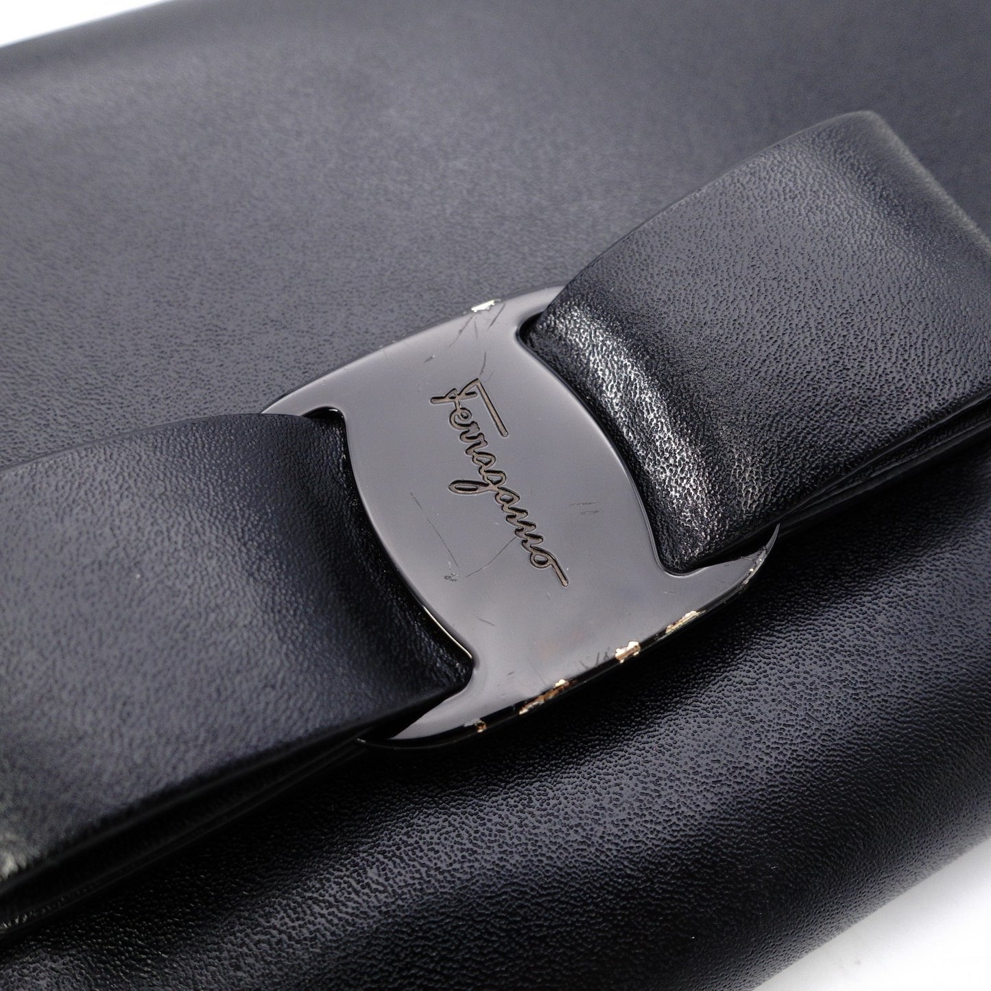 Salvatore Ferragamo Vara Wallet Chain, Leather, Black