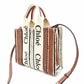 Chloe Woody Small Handbag 2-Way Canvas Beige × Brown Crossbody 7-11-646