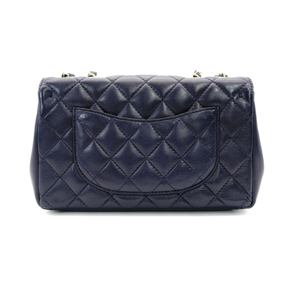CHANEL Matelassé Chain Shoulder Bag Lambskin Navy Leather Gold Hardware CC Logo Crossbody 7-9-593