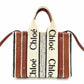 Chloe Woody Small Handbag 2-Way Canvas Beige × Brown Crossbody 7-11-646
