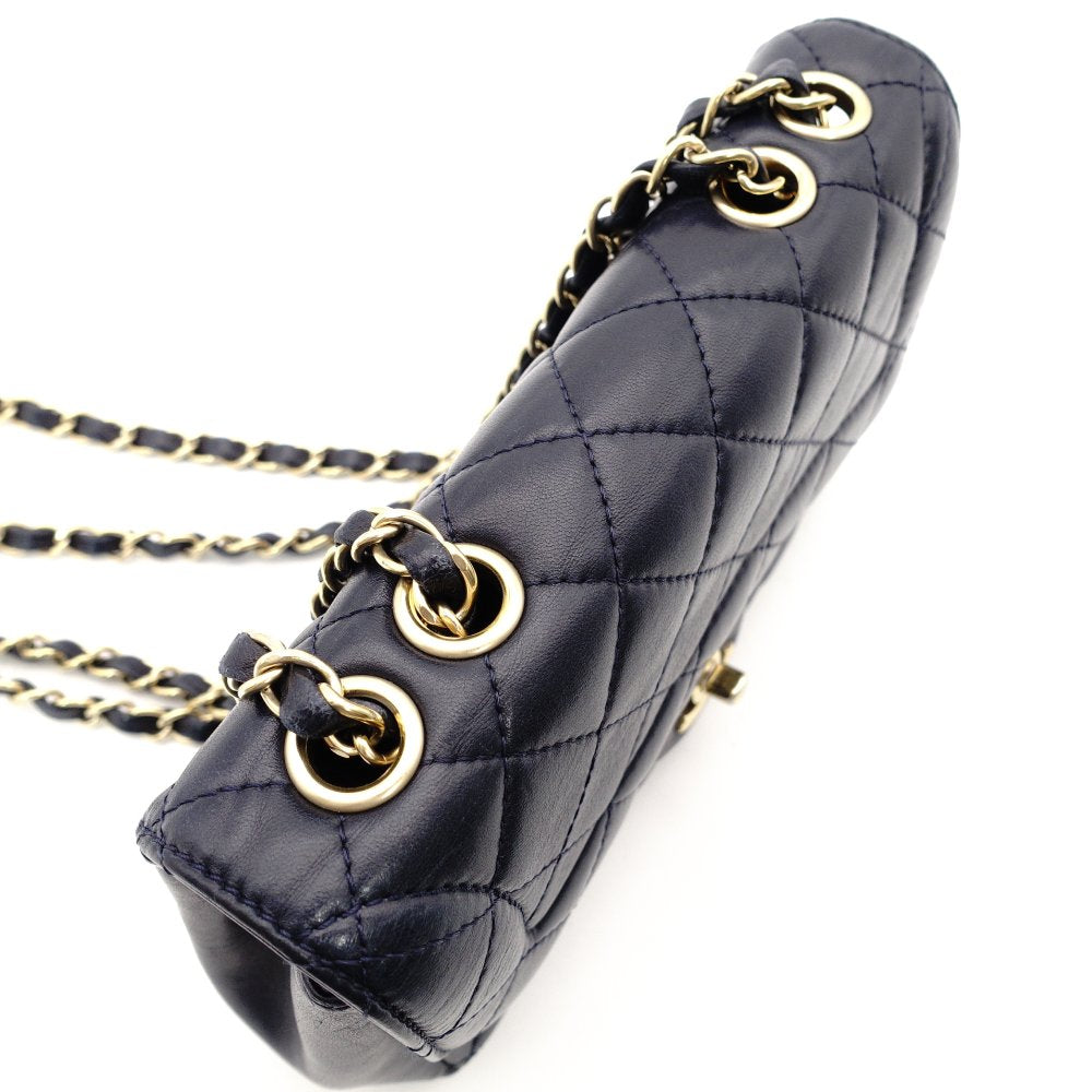 CHANEL Matelassé Chain Shoulder Bag Lambskin Navy Leather Gold Hardware CC Logo Crossbody 7-9-593
