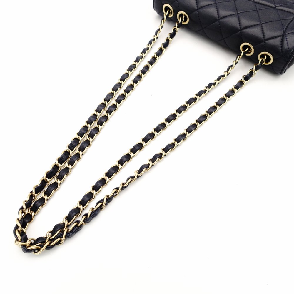 CHANEL Matelassé Chain Shoulder Bag Lambskin Navy Leather Gold Hardware CC Logo Crossbody 7-9-593
