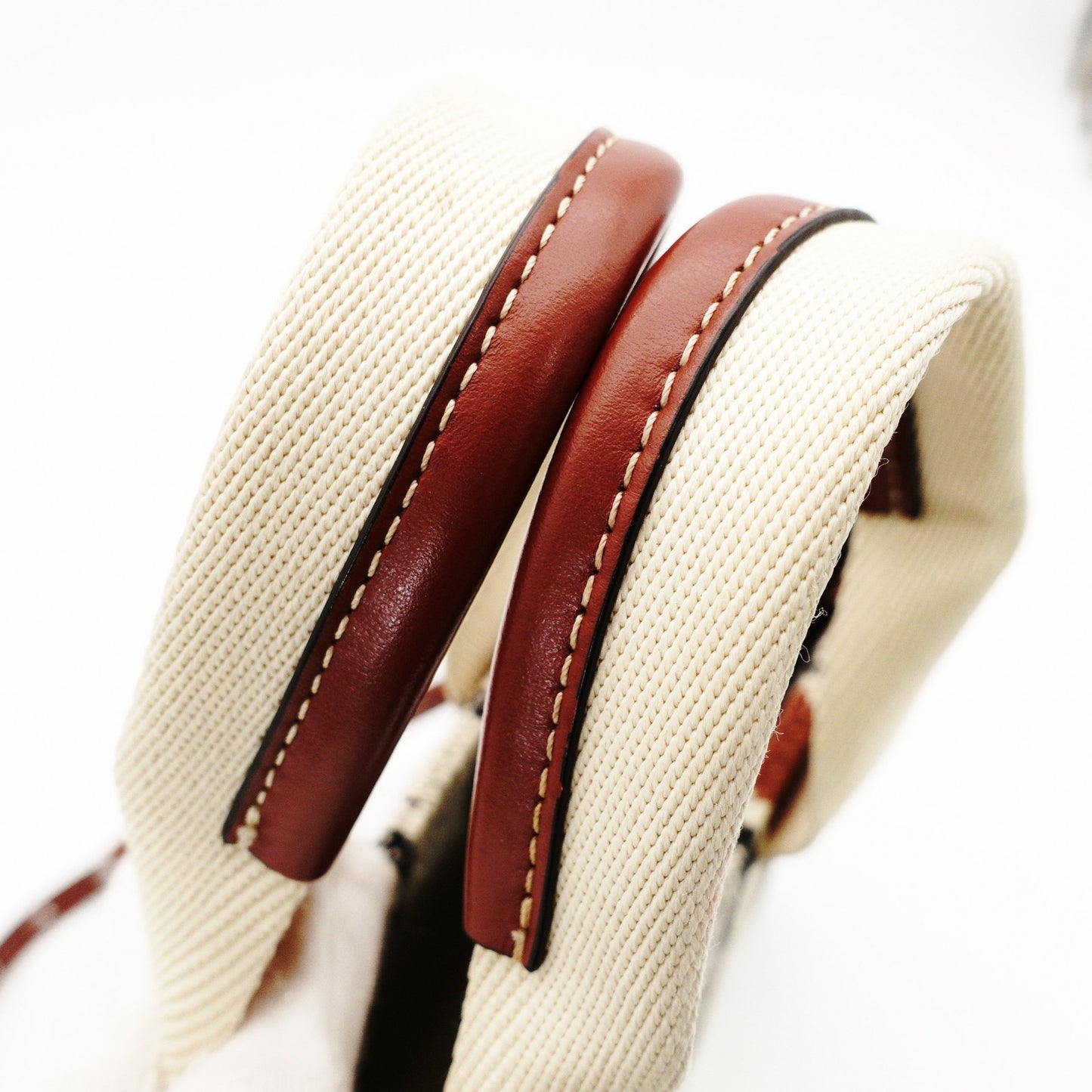 Chloe Woody Small Handbag 2-Way Canvas Beige × Brown Crossbody 7-11-646