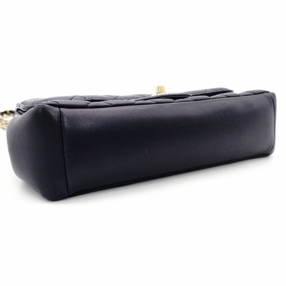CHANEL Matelassé Chain Shoulder Bag Lambskin Navy Leather Gold Hardware CC Logo Crossbody 7-9-593