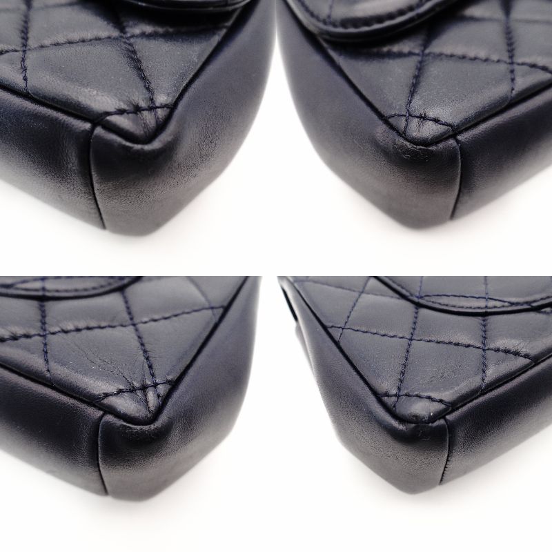 CHANEL Matelassé Chain Shoulder Bag Lambskin Navy Leather Gold Hardware CC Logo Crossbody 7-9-593