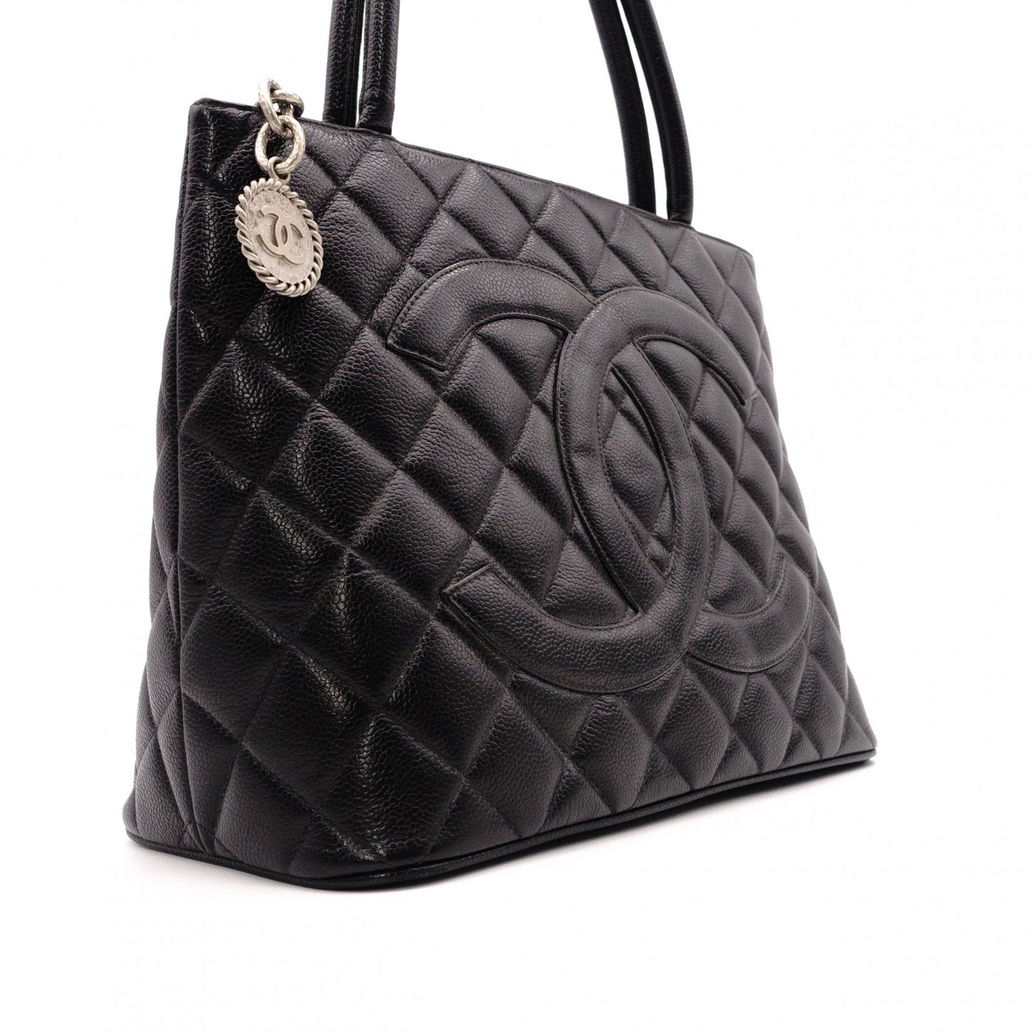 CHANEL Reissue Tote, Caviar Leather, Matelassé Tote Bag, Silver Hardware, Black
