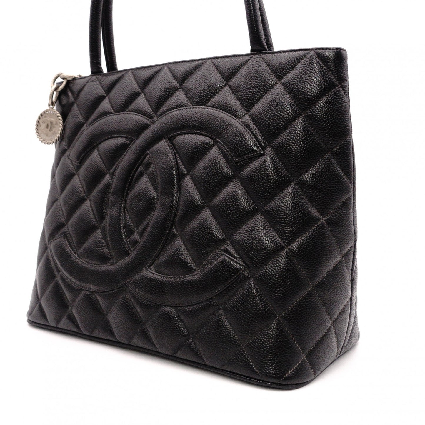 CHANEL Reissue Tote, Caviar Leather, Matelassé Tote Bag, Silver Hardware, Black