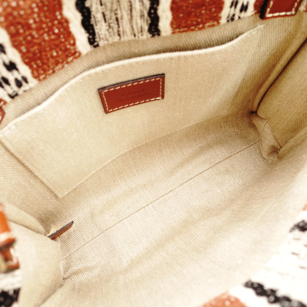 Chloe Woody Small Handbag 2-Way Canvas Beige × Brown Crossbody 7-11-646