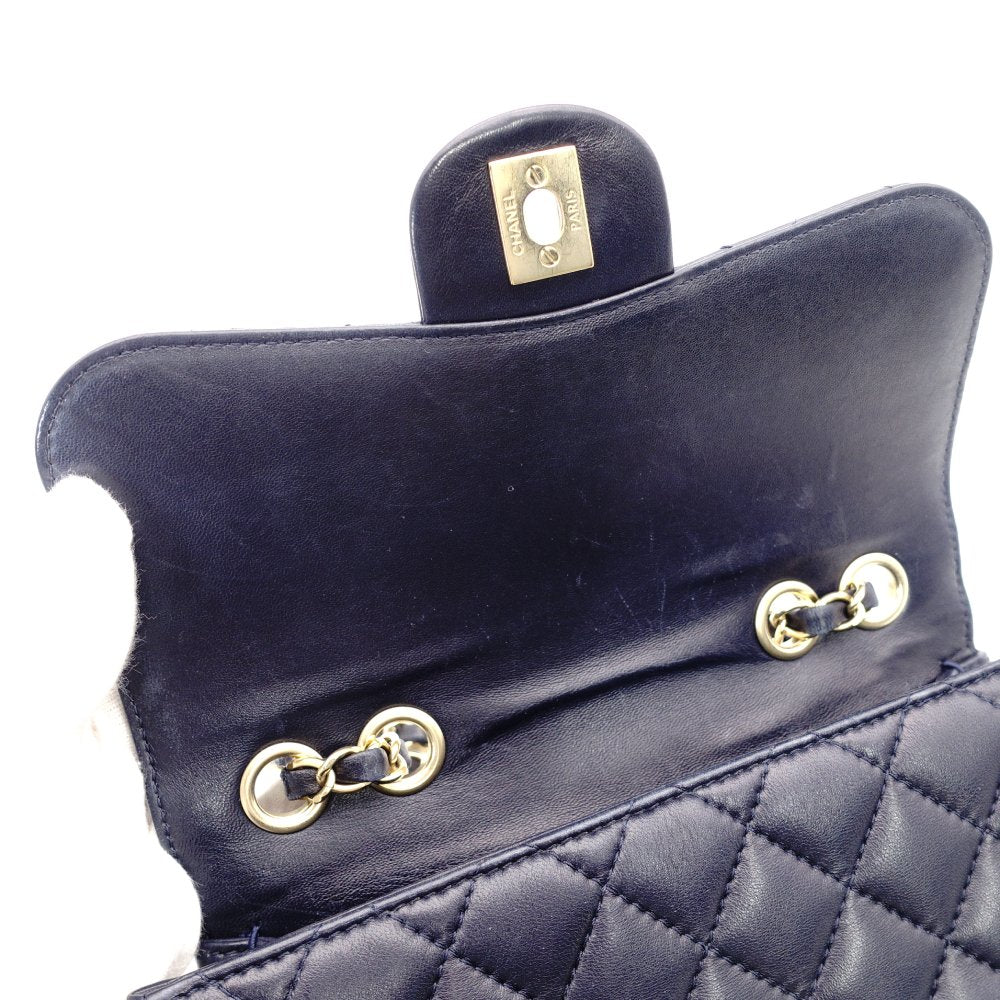 CHANEL Matelassé Chain Shoulder Bag Lambskin Navy Leather Gold Hardware CC Logo Crossbody 7-9-593