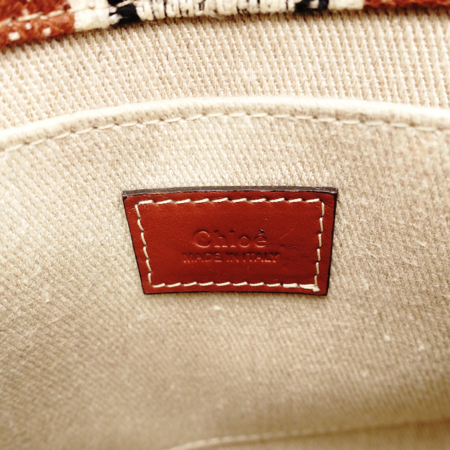 Chloe Woody Small Handbag 2-Way Canvas Beige × Brown Crossbody 7-11-646