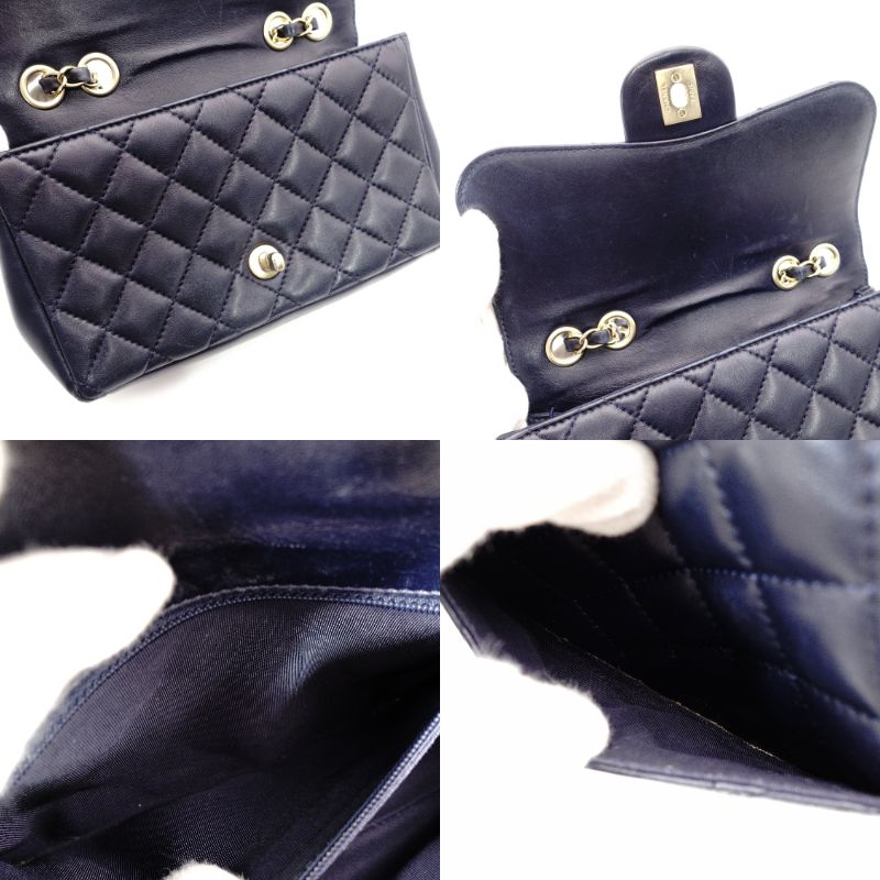 CHANEL Matelassé Chain Shoulder Bag Lambskin Navy Leather Gold Hardware CC Logo Crossbody 7-9-593