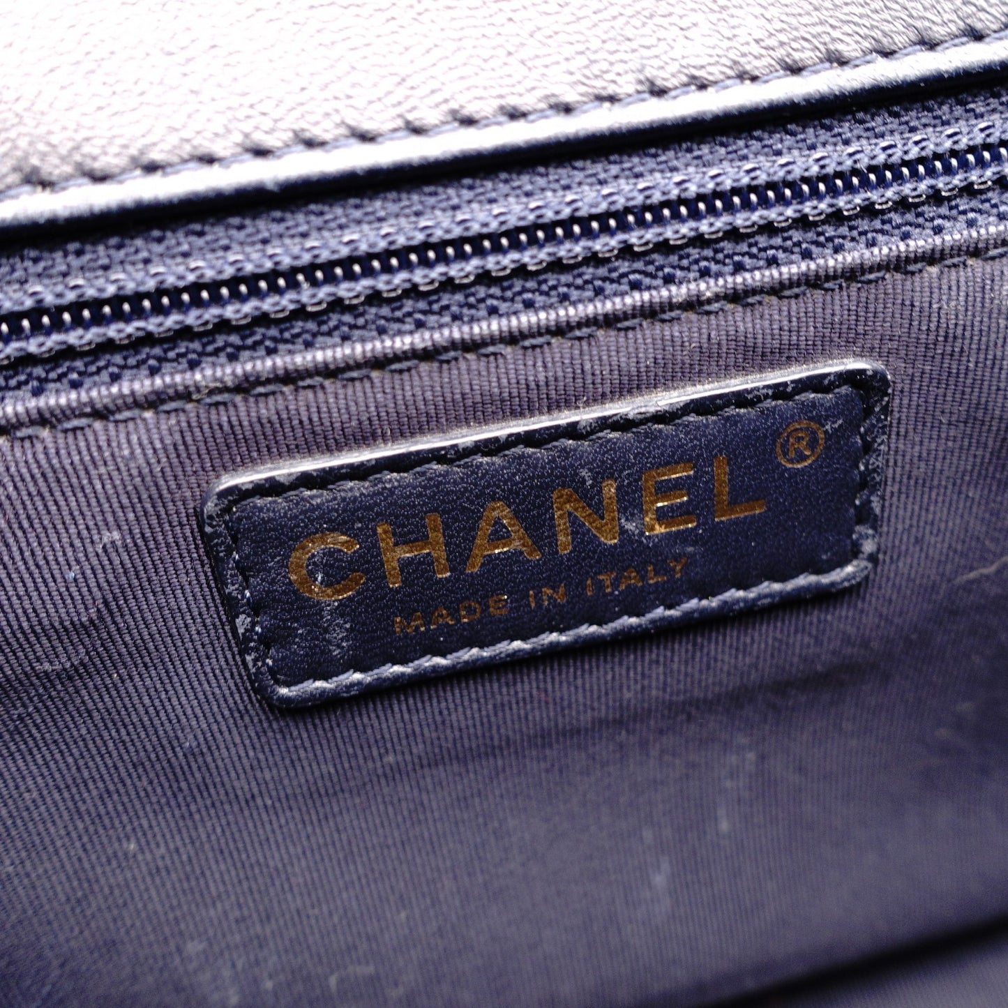 CHANEL Matelassé Chain Shoulder Bag Lambskin Navy Leather Gold Hardware CC Logo Crossbody 7-9-593