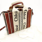 Chloe Woody Small Handbag 2-Way Canvas Beige × Brown Crossbody 7-11-646