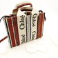 Chloe Woody Small Handbag 2-Way Canvas Beige × Brown Crossbody 7-11-646