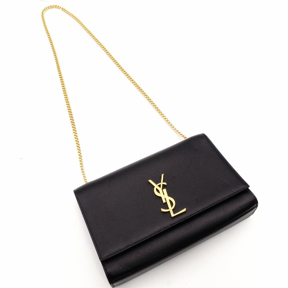 Saint Laurent Kate Medium Chain Shoulder Bag Black Leather Black Gold Hardware Crossbody 7-11-825