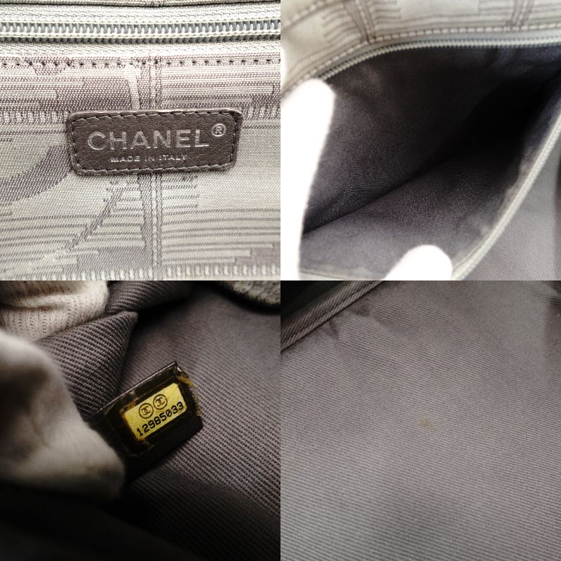CHANEL New Neutra Tote Bag Nylon Gray Shoulder Bag Leather 7-10-379