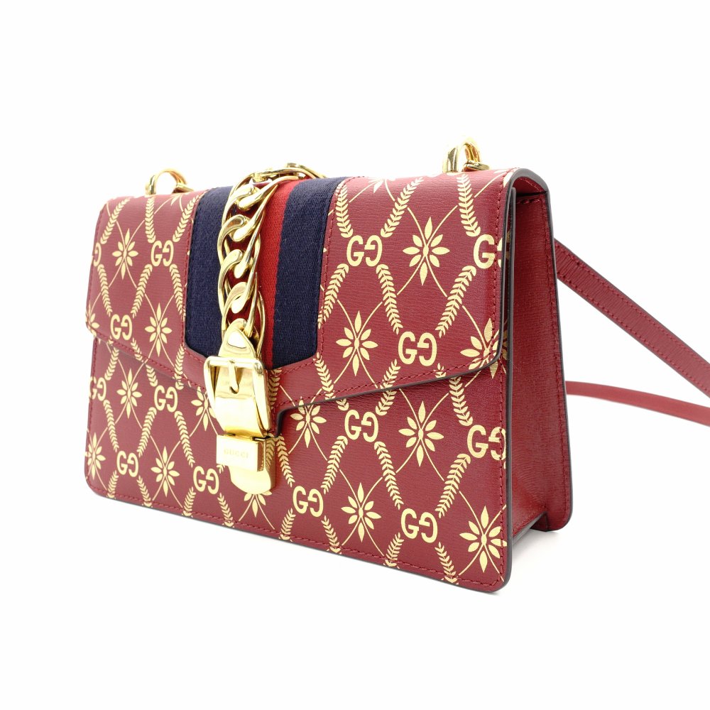 GUCCI Sylvie Bee & Star Shoulder Bag Red Red Leather Gold Hardware Crossbody 7-10-974