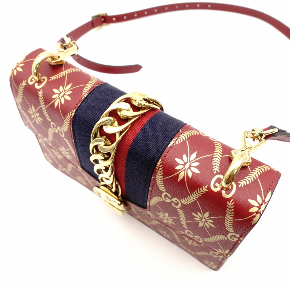 GUCCI Sylvie Bee & Star Shoulder Bag Red Red Leather Gold Hardware Crossbody 7-10-974