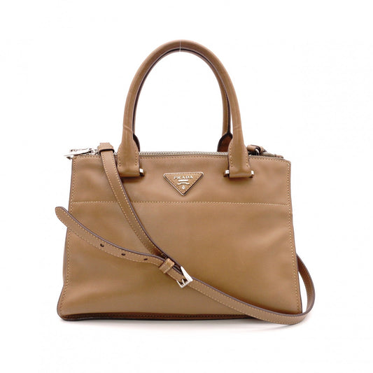 PRADA Cameo Handbag, Leather, Brown, 2-Way Crossbody, Triangle Logo