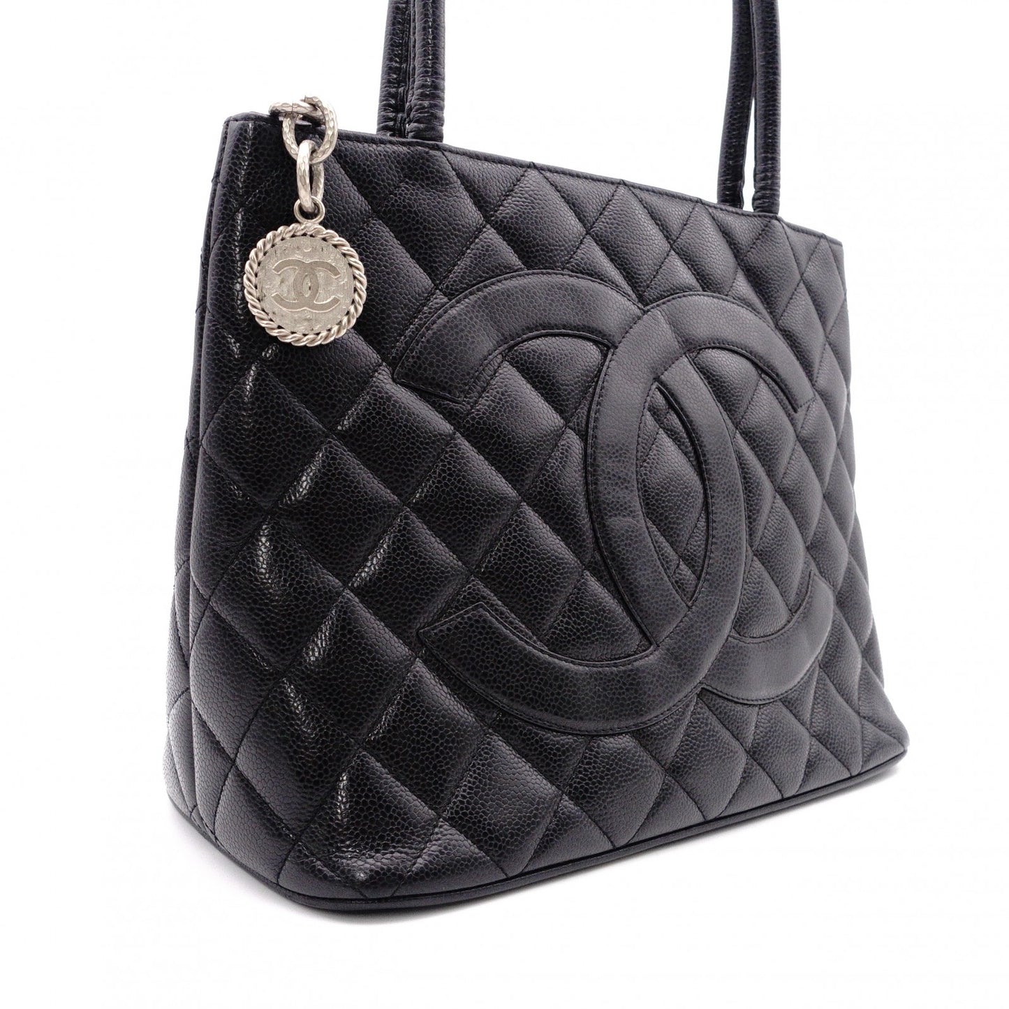 CHANEL Reissue Tote, Caviar Leather, Matelassé Tote Bag, Silver Hardware, Black