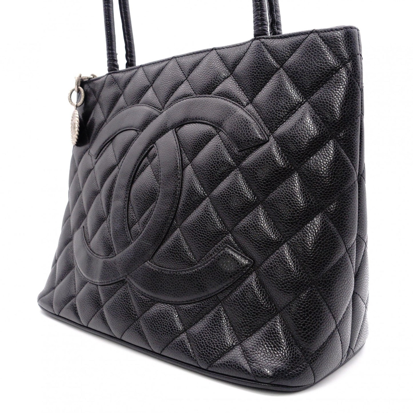 CHANEL Reissue Tote, Caviar Leather, Matelassé Tote Bag, Silver Hardware, Black