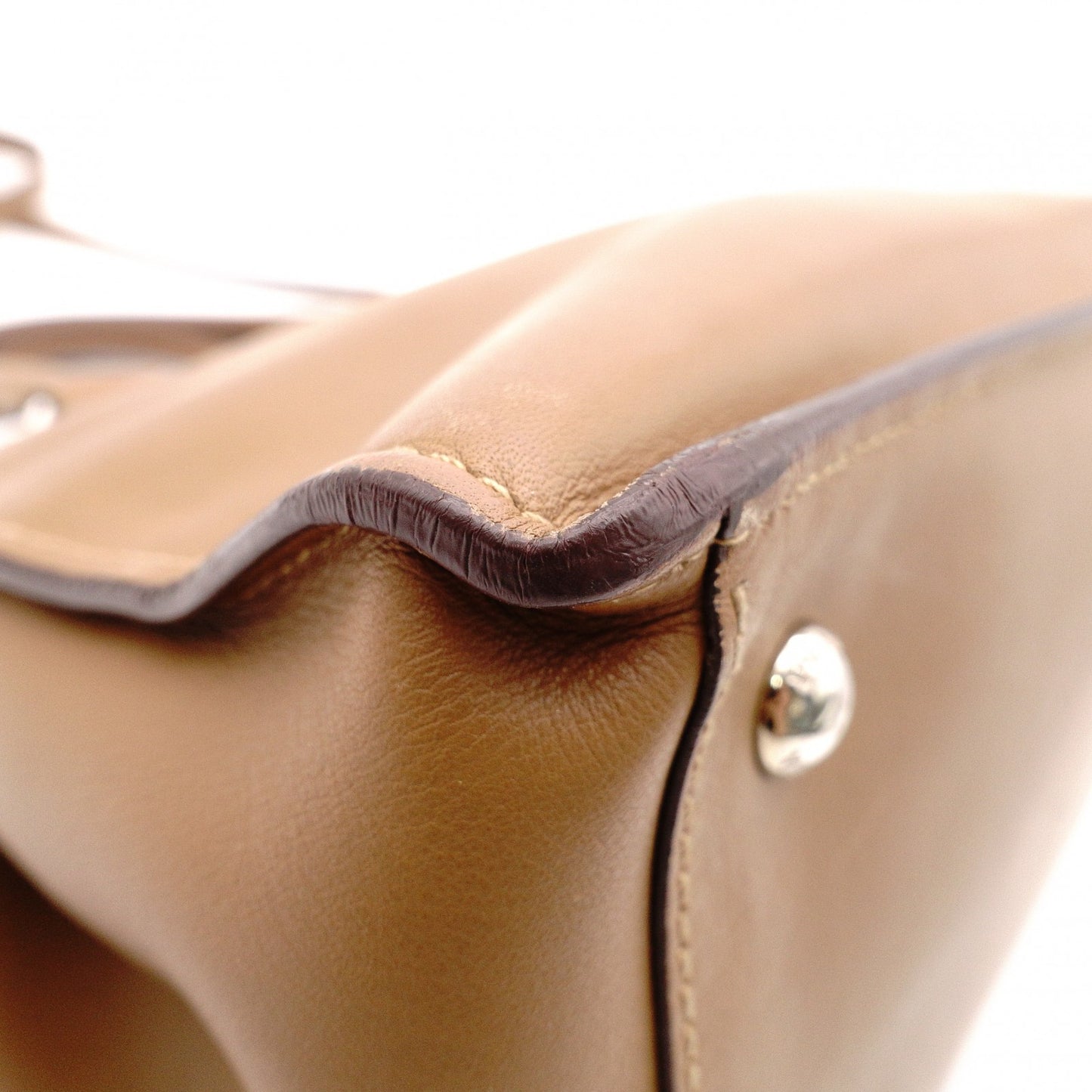 PRADA Cameo Handbag, Leather, Brown, 2-Way Crossbody, Triangle Logo
