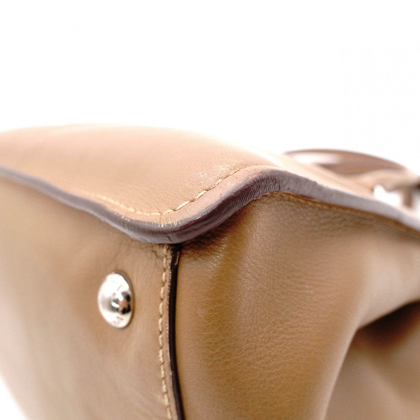 PRADA Cameo Handbag, Leather, Brown, 2-Way Crossbody, Triangle Logo
