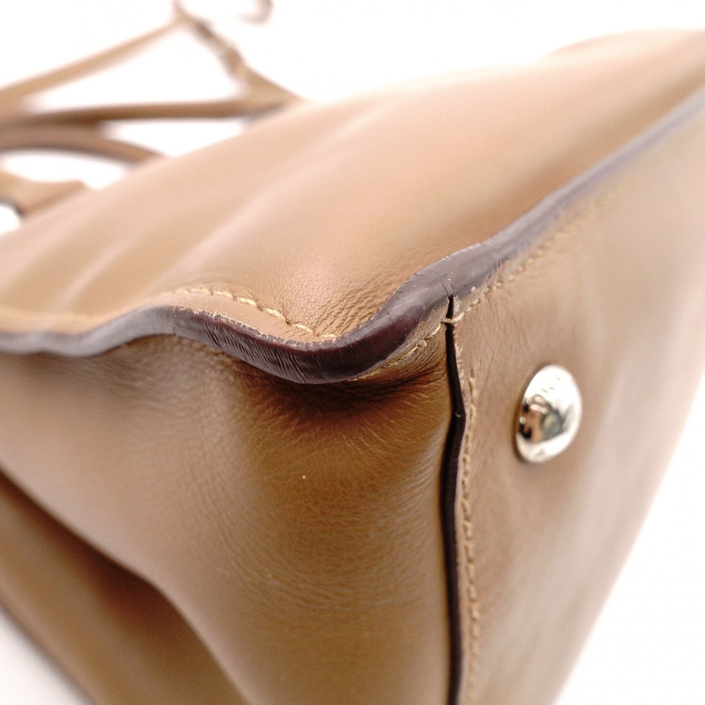 PRADA Cameo Handbag, Leather, Brown, 2-Way Crossbody, Triangle Logo