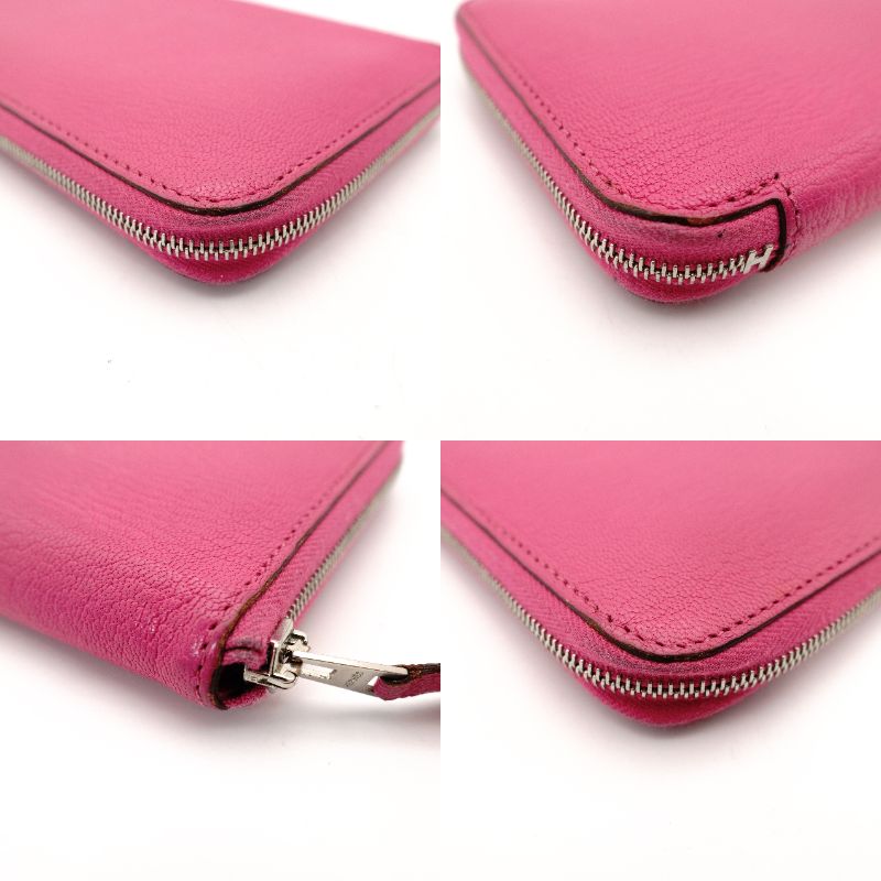 HERMES Azap Long All Leather Chèvre Pink □P Stamped Long Wallet Leather Wallet Women's 7-11-849
