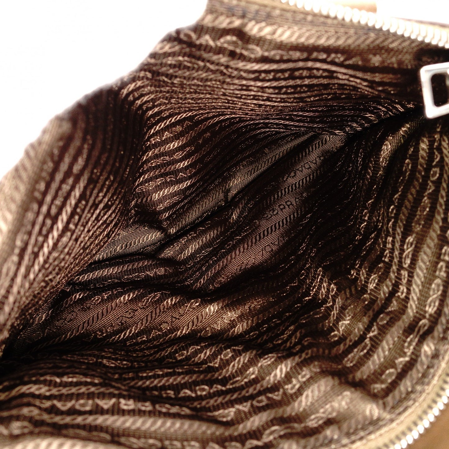 PRADA Cameo Handbag, Leather, Brown, 2-Way Crossbody, Triangle Logo