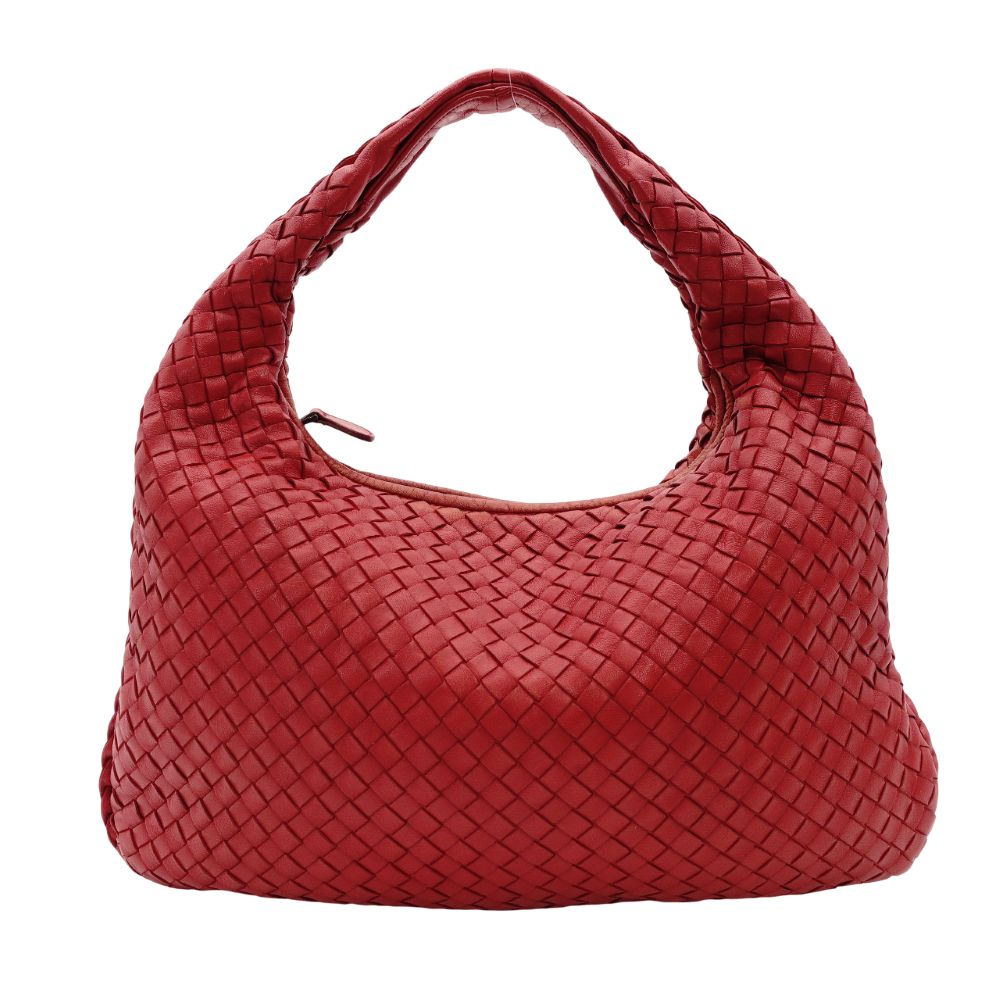 Bottega Veneta Intrecciato One Shoulder Bag Red Leather Hobo 7-11-824