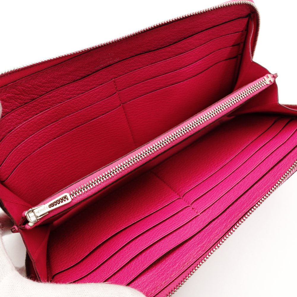 HERMES Azap Long All Leather Chèvre Pink □P Stamped Long Wallet Leather Wallet Women's 7-11-849