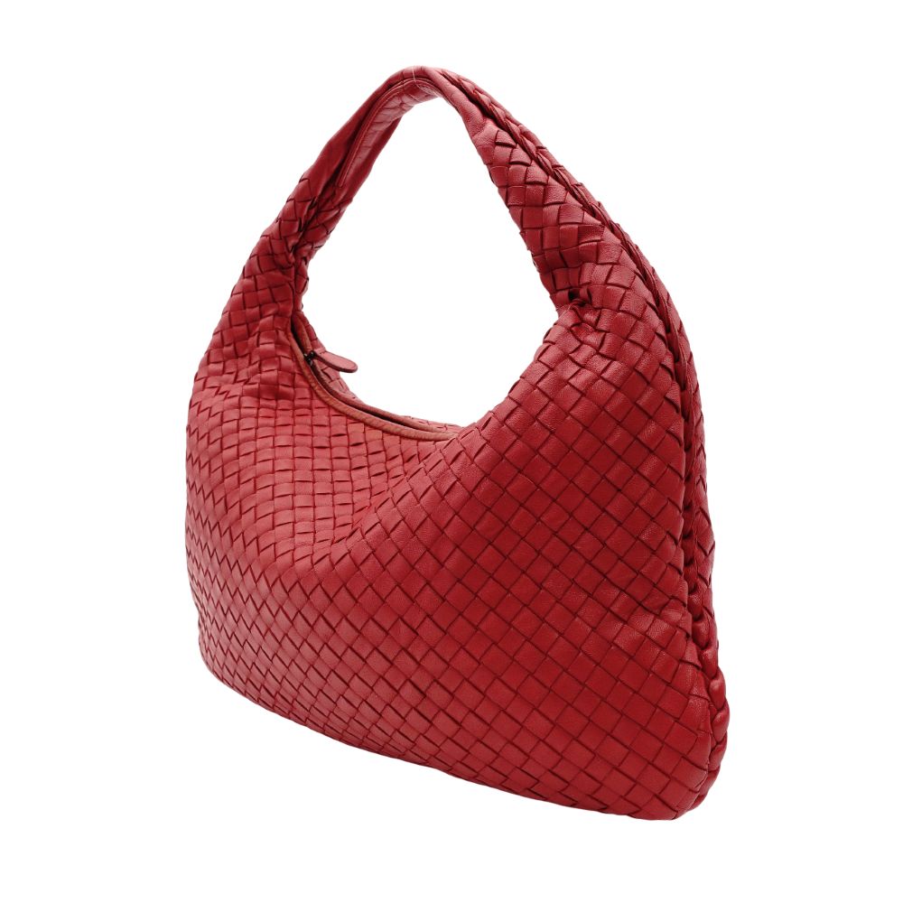 Bottega Veneta Intrecciato One Shoulder Bag Red Leather Hobo 7-11-824