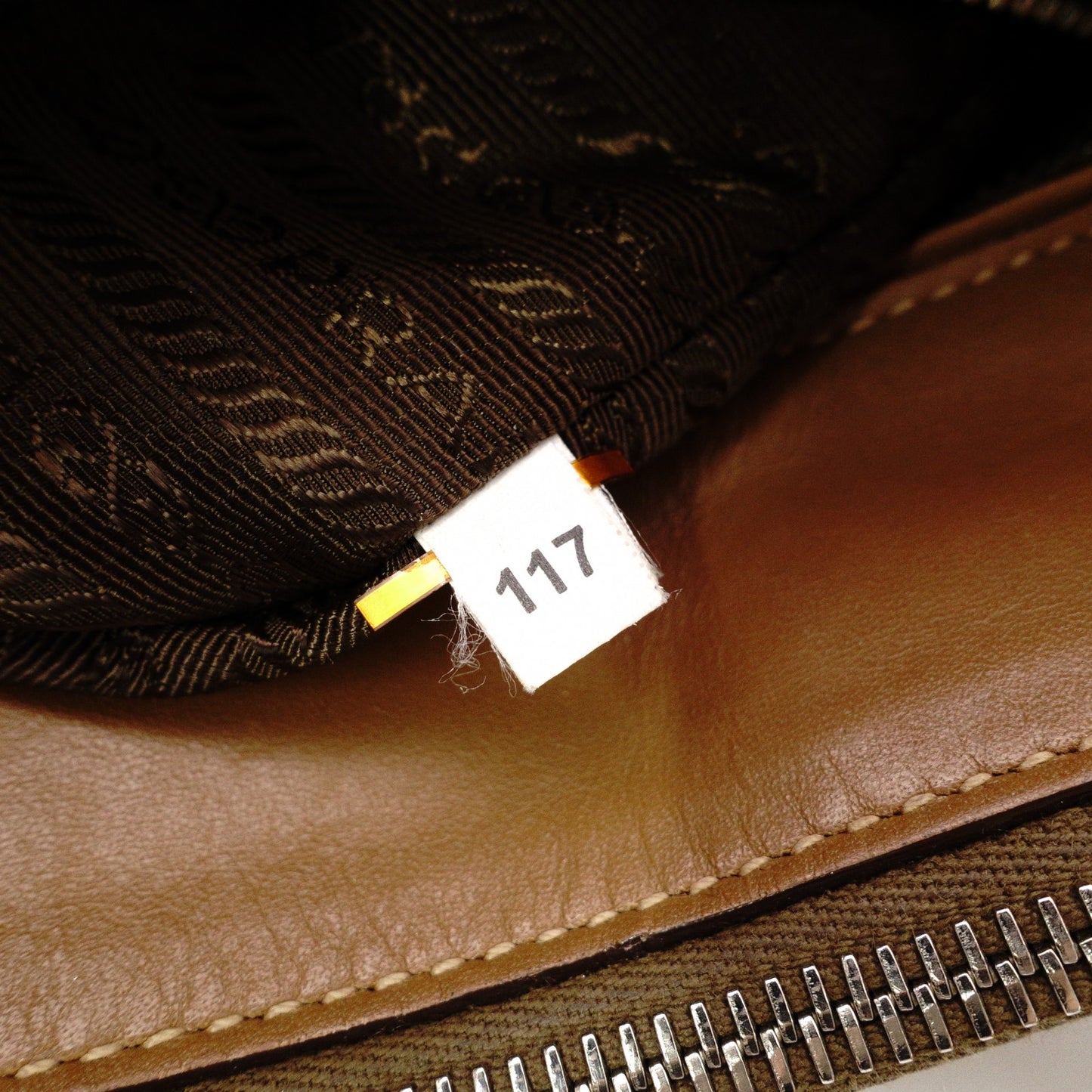 PRADA Cameo Handbag, Leather, Brown, 2-Way Crossbody, Triangle Logo