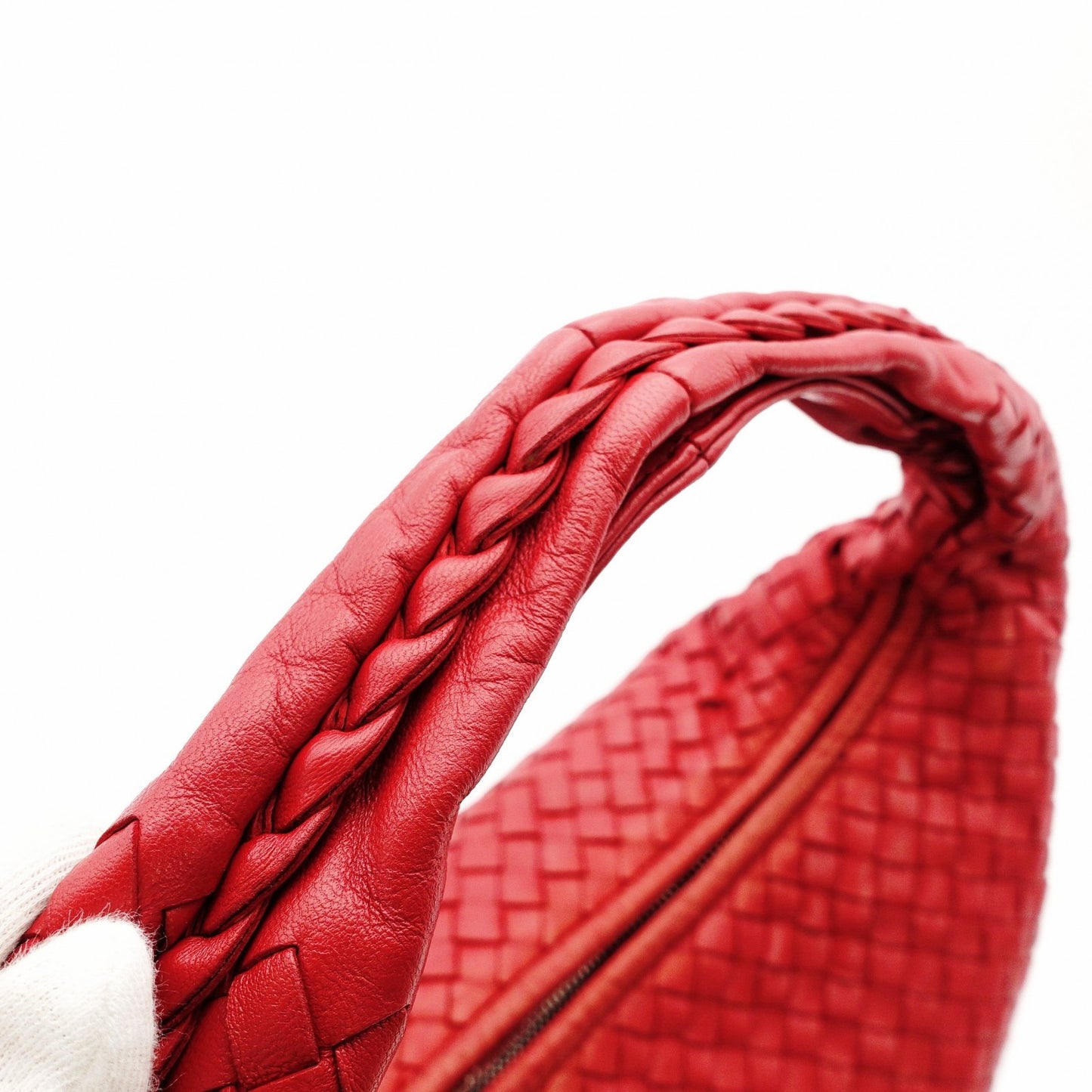 Bottega Veneta Intrecciato One Shoulder Bag Red Leather Hobo 7-11-824