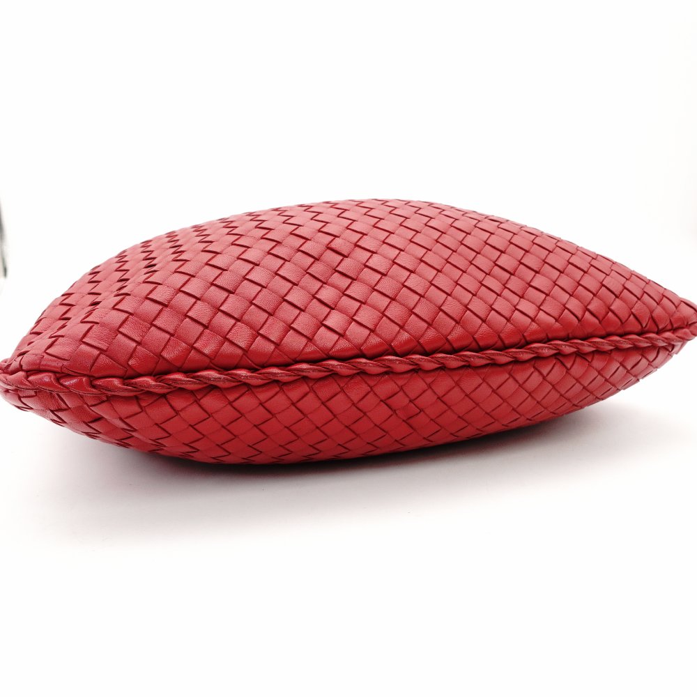 Bottega Veneta Intrecciato One Shoulder Bag Red Leather Hobo 7-11-824