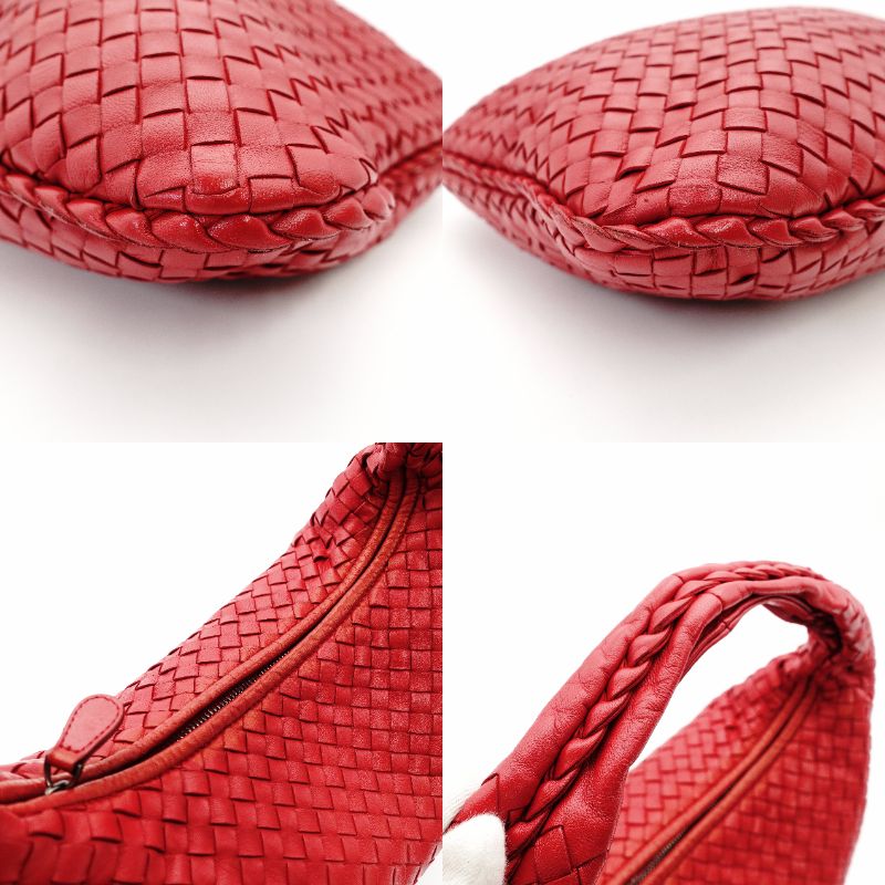 Bottega Veneta Intrecciato One Shoulder Bag Red Leather Hobo 7-11-824