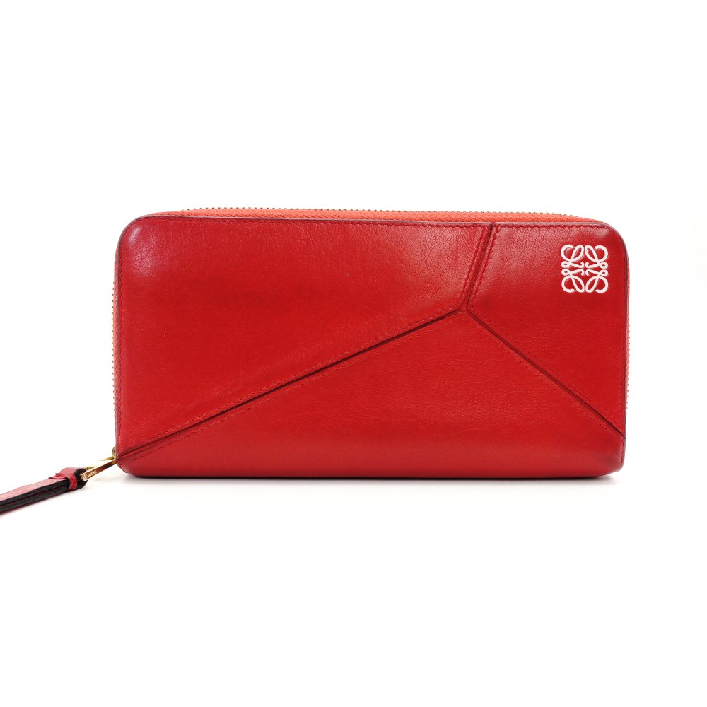 LOEWE Anagram Leather Long Wallet Red Wallet Red Logo Women's 7-10-545