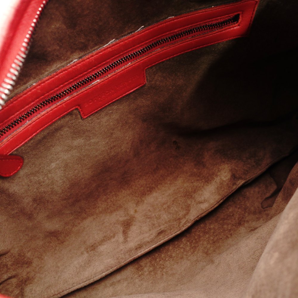 Bottega Veneta Intrecciato One Shoulder Bag Red Leather Hobo 7-11-824