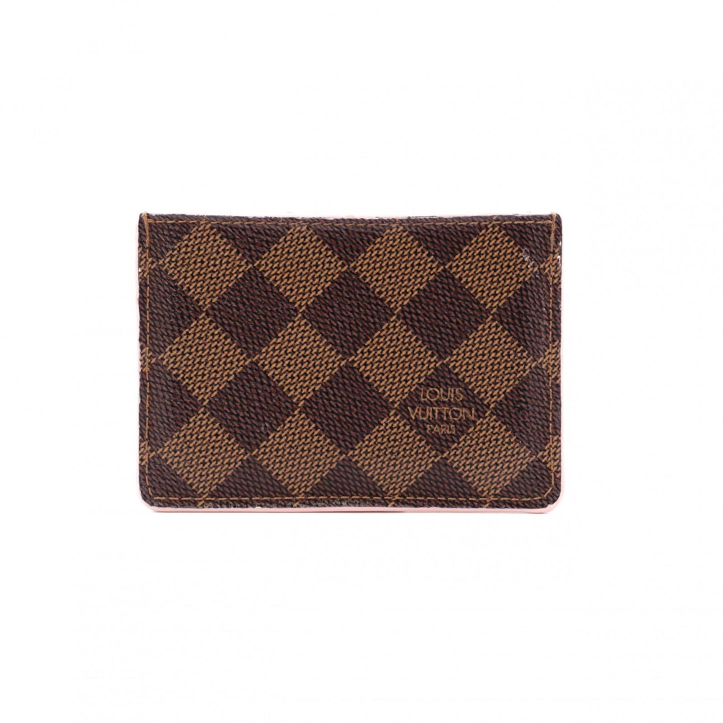 LOUIS VUITTON Damier Ébène Card Case, PVC and Leather, Brown and Pink