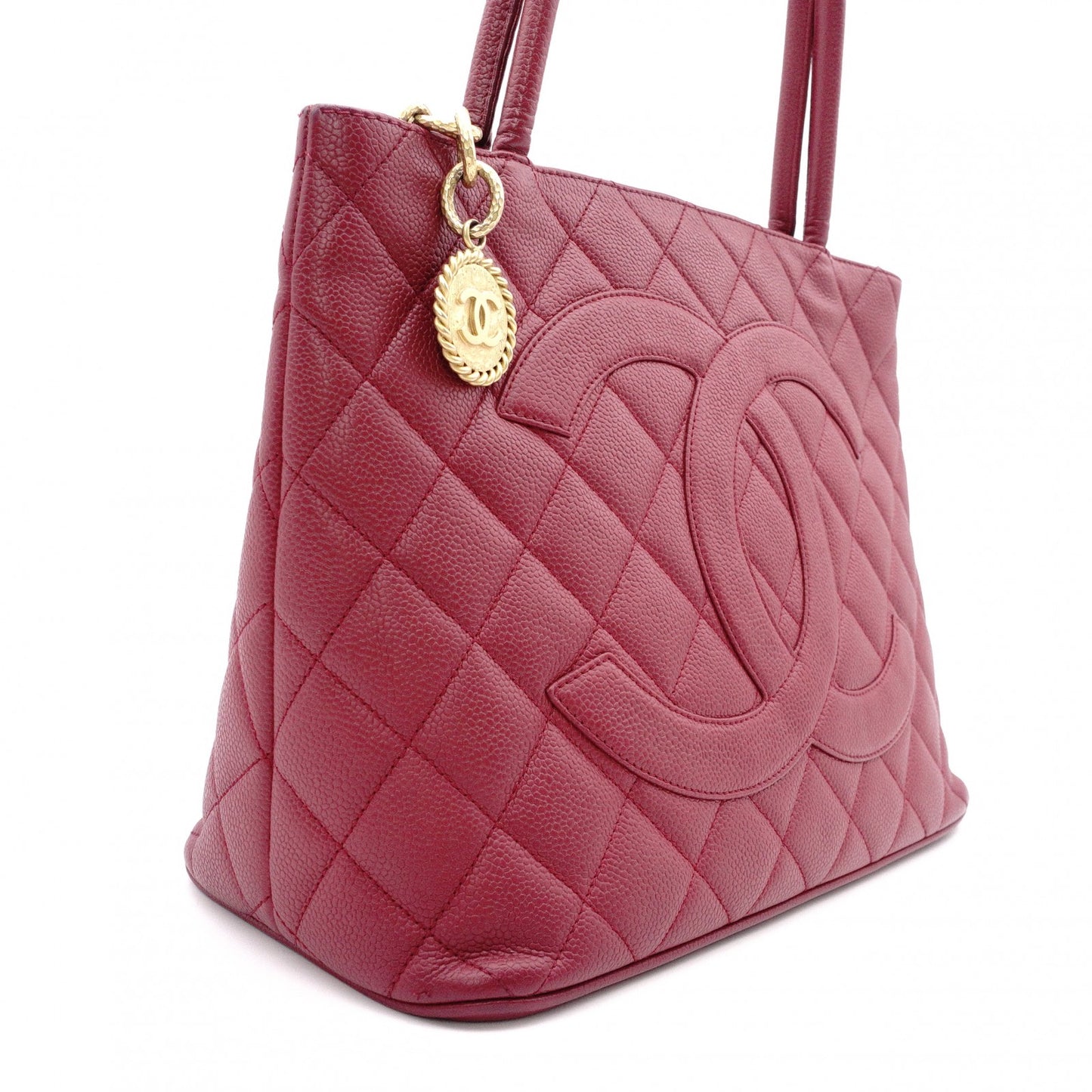 CHANEL Medallion Tote Bag, Caviar Leather , Gold Hardware, Red Tone, Women's