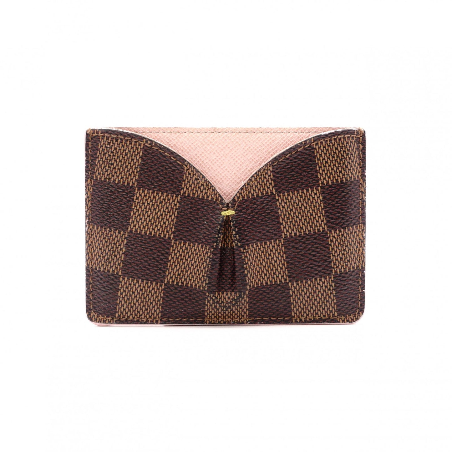 LOUIS VUITTON Damier Ébène Card Case, PVC and Leather, Brown and Pink