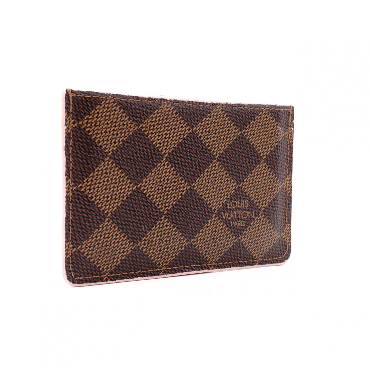 LOUIS VUITTON Damier Ébène Card Case, PVC and Leather, Brown and Pink