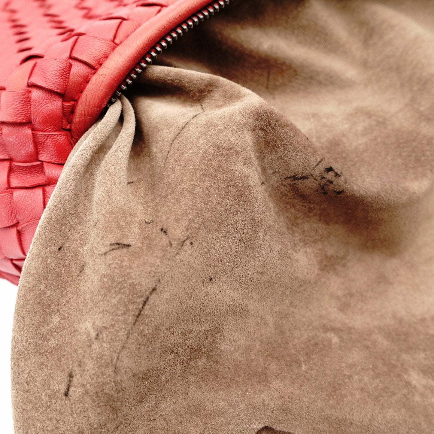 Bottega Veneta Intrecciato One Shoulder Bag Red Leather Hobo 7-11-824