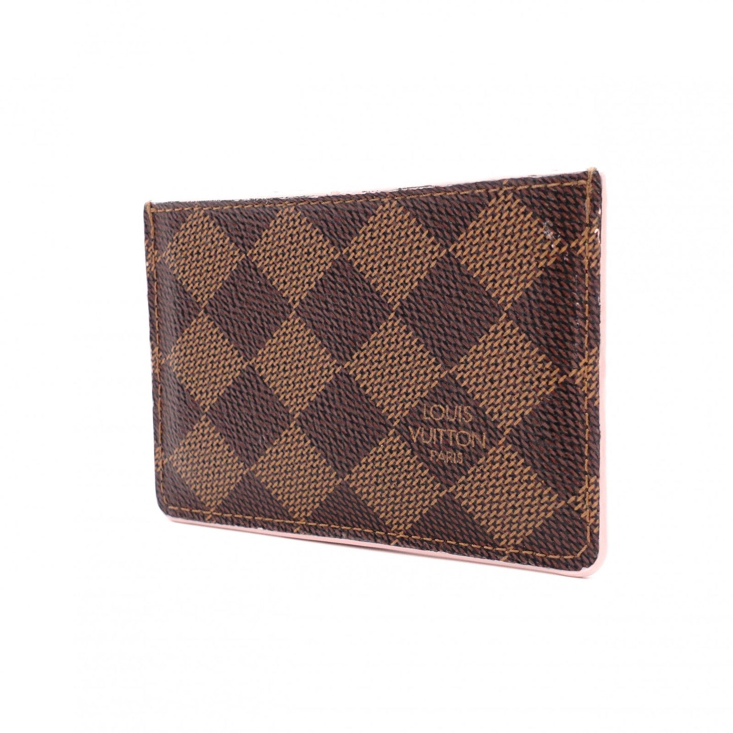 LOUIS VUITTON Damier Ébène Card Case, PVC and Leather, Brown and Pink